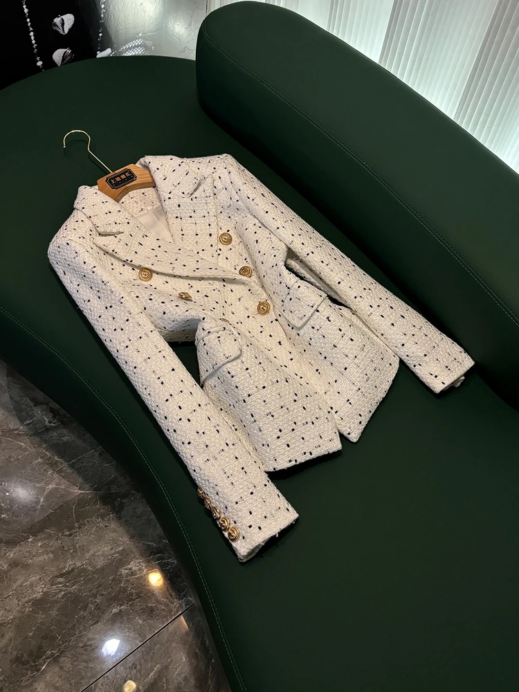 

Приталенный клетчатый костюм-джат для женщин, осенне-зимний сезон, длинное пальто с классическим воротником, китайское производство