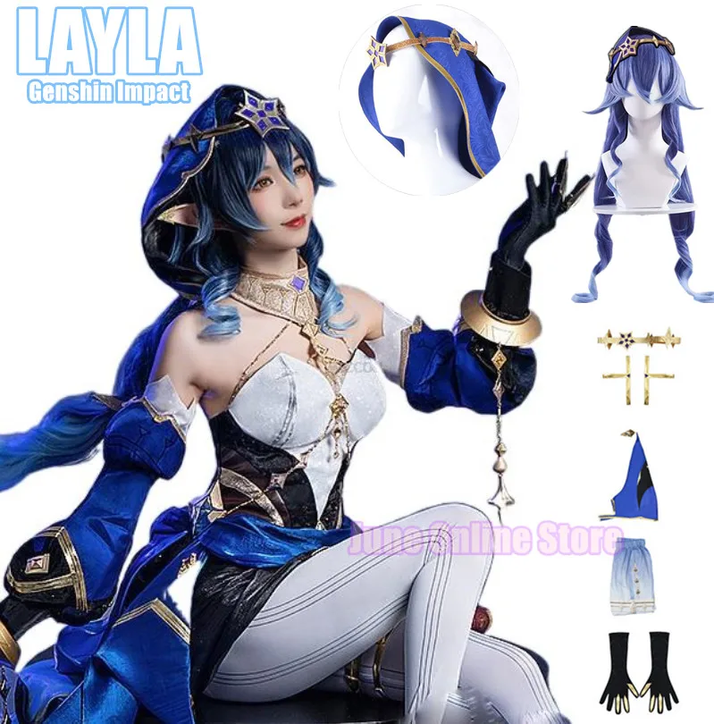 Manles Layla Costume Cosplay Parrucca Gioco Genshin Impact Costume Genshin Layla Abito Festa di Halloween Anime Donna Abbigliamento Cosplay