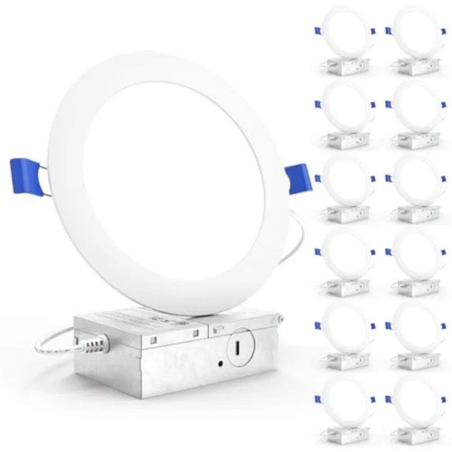 

Sunco 12 Pack Recessed Lighting LED Canless Ceiling Lights Slim with Junction Box 1200 LM 14W 100W Equivalent 3000K Warm White
