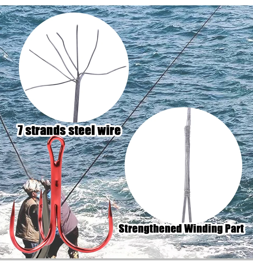 NGB 15-25cm Anti-Biss-Stahlseil-Vorfächerleinen zum Angeln mit rotem Köderhalterhaken, Wirbel, Angelschnur für Hecht und Barsch – Detail 6