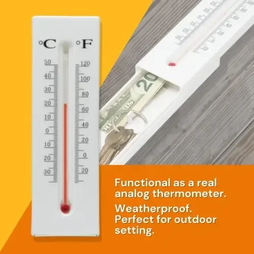Caja de dinero privada con termómetro, caja de almacenamiento oculta, compartimento secreto, contenedor al aire libre, joyely, 1 unidad