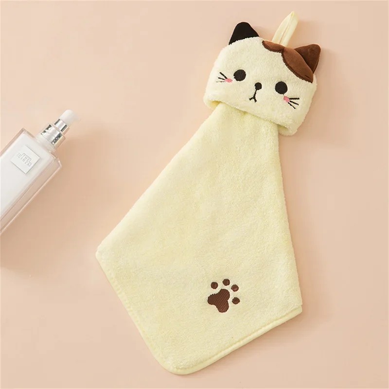 Cute cat kitchen cleaning towel coral velvet hand towel bathroom hanging absorbent dishcloth soft cleaning cloth rag