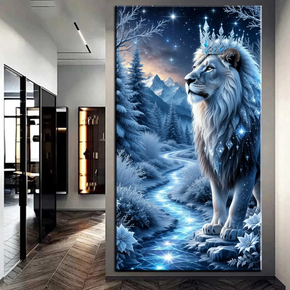 

Snow Winter Landscape Lion King Large Embroidery Diamond Mosaic 5D DIY Diamond Painting Square Round Rhinestone Cross Stitch