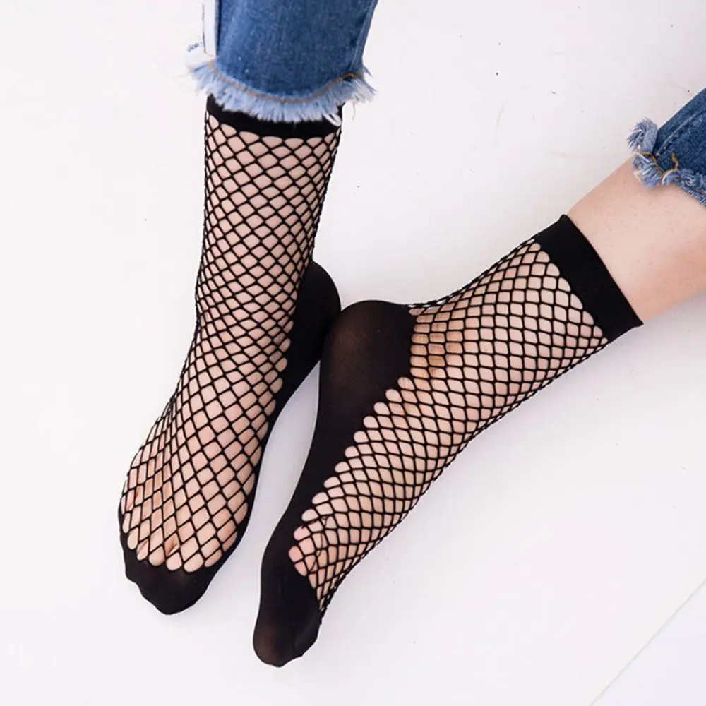 

Solid Color Black Breathable Fashion Hollow Out Lace Ankle Socks Mesh Net Socks Short Socks Fishnet Socks