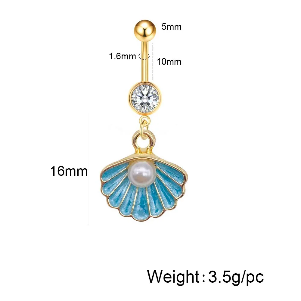 New Stainless Steel Belly Button Ring Butterfly Pearl Shell Colorful Starfish Belly Button Ring Body Piercing Jewelry