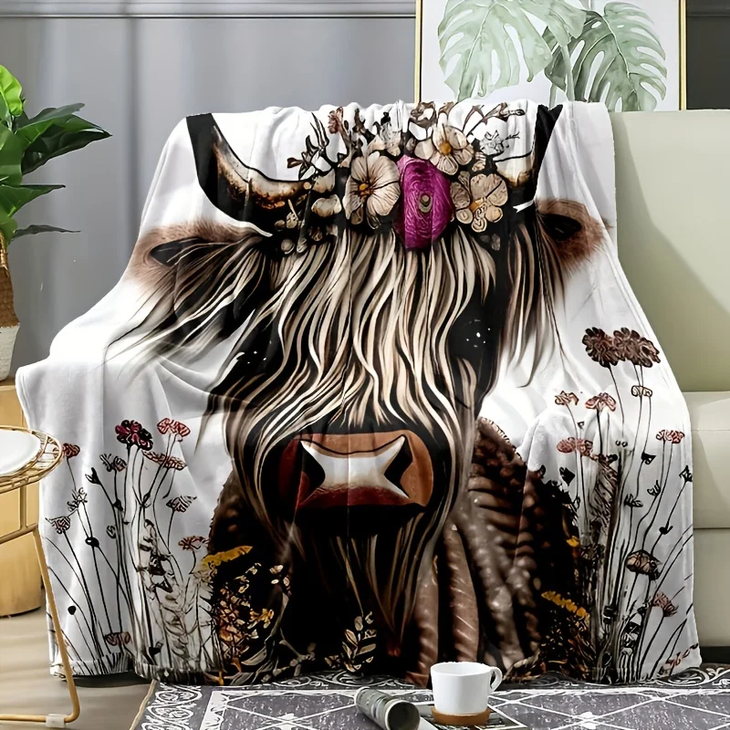 

Cozy Highland Cow Print Flannel Throw Blanket Soft Warm Multi-purpose and Versatile for Couch Sofa Office Bed Camping Travel