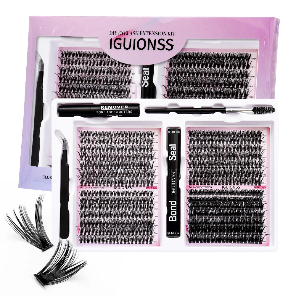 DIY False Eyelash Set Large Capacity 30D+40D 60P+80P Mixed Length Segmenting&Unloading Glue&Glue and Seal Coat&Tweezers&Brushes