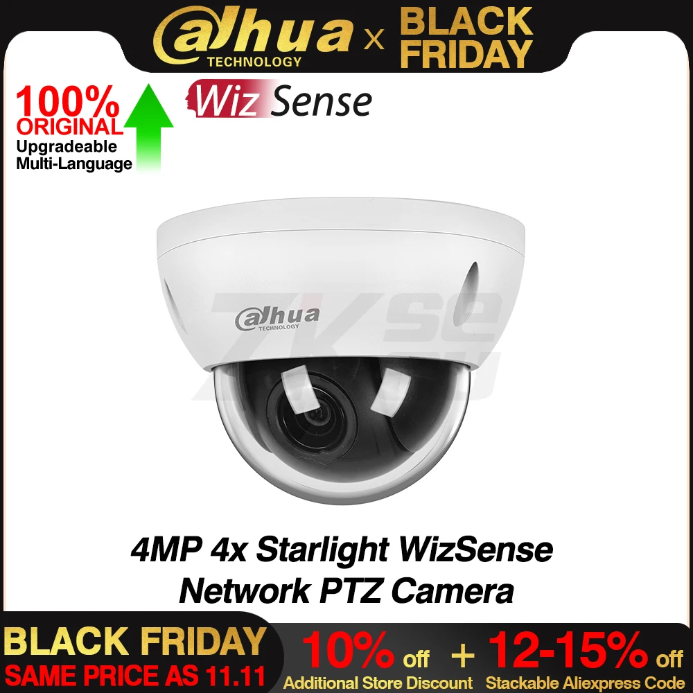 Dahua SD22404DB-GNY 4MP 4X Starlight WizSense Network PTZ POE IP Camera Speed Dome Lightning-proof IVS Face Detect SMD3.0 IK10