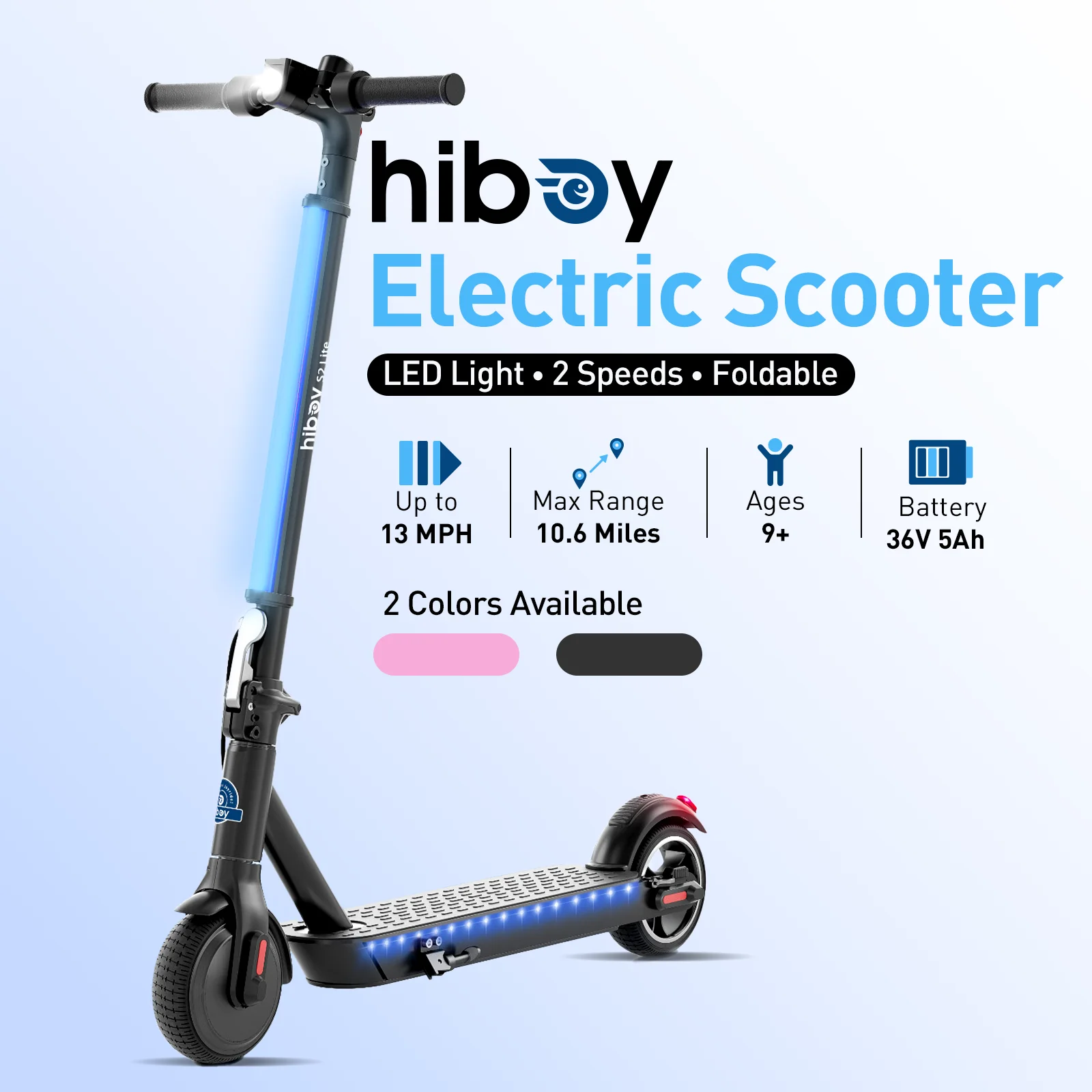 Hiboy S2 Lite Electric Scooter for Teens, 250W Rated 350W Peak Motor, 13 MPH Speed, 10.6 Miles Range, 23.2 lb Lightweight Foldable Design, Dual Brakes, 6.5