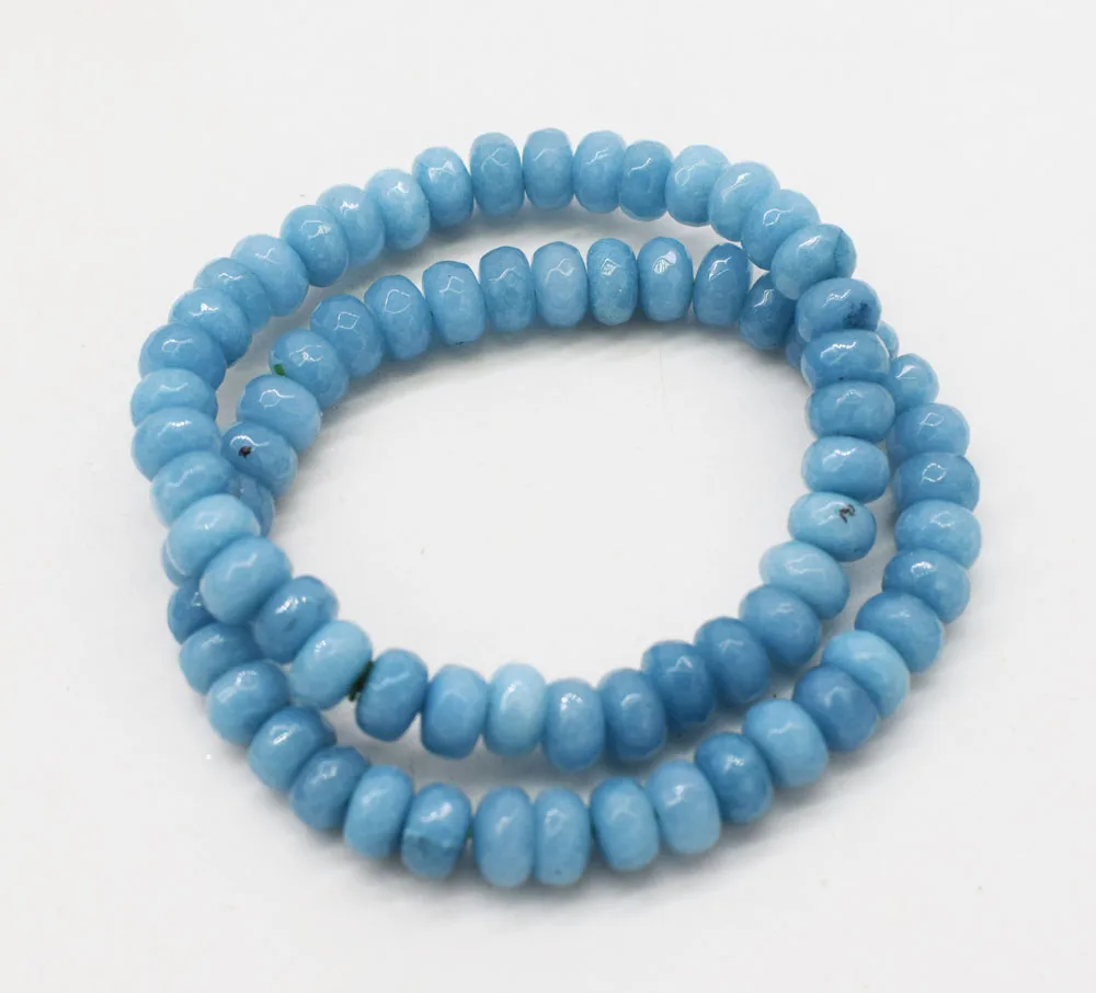 

blue jades beads roundel faceted 8*4mm bracelet 7.5inch wholesale beads 1pcs