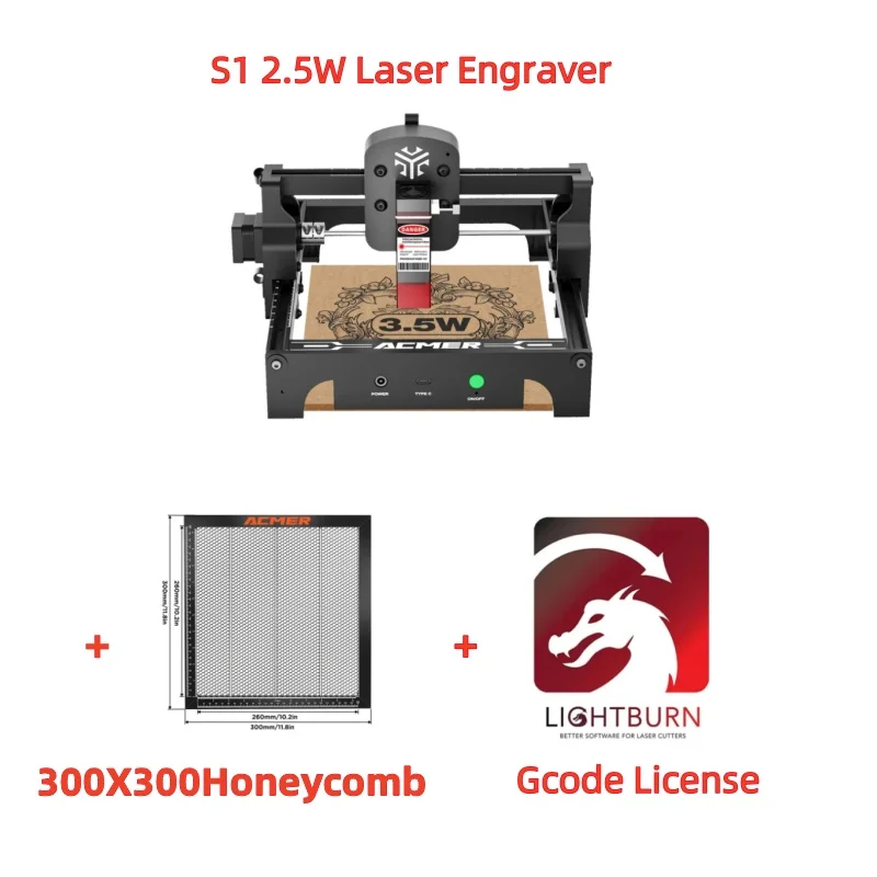 ACMER Lightburn Gcode S1 3W Laser Engraving Machine 300x300MM Panel Laser Working Table
