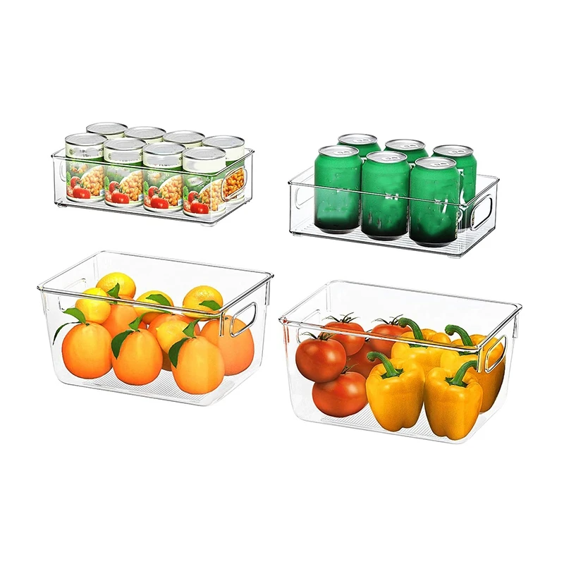 

4Pcs Clear Pantry Organizer Binsrefrigerator Storage Bins With Handles For Fridge, Freezer, Cabinet, Kitchen, Bathrooms