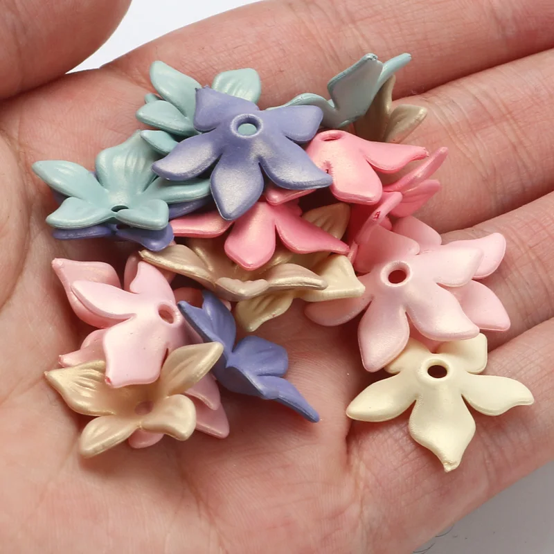 Matte Scrub Color Flower 50pcs Acrylic Beads Five Petal Charm For Making Jewelry Bead DIY Jewelry Necklace Keychain Accessories