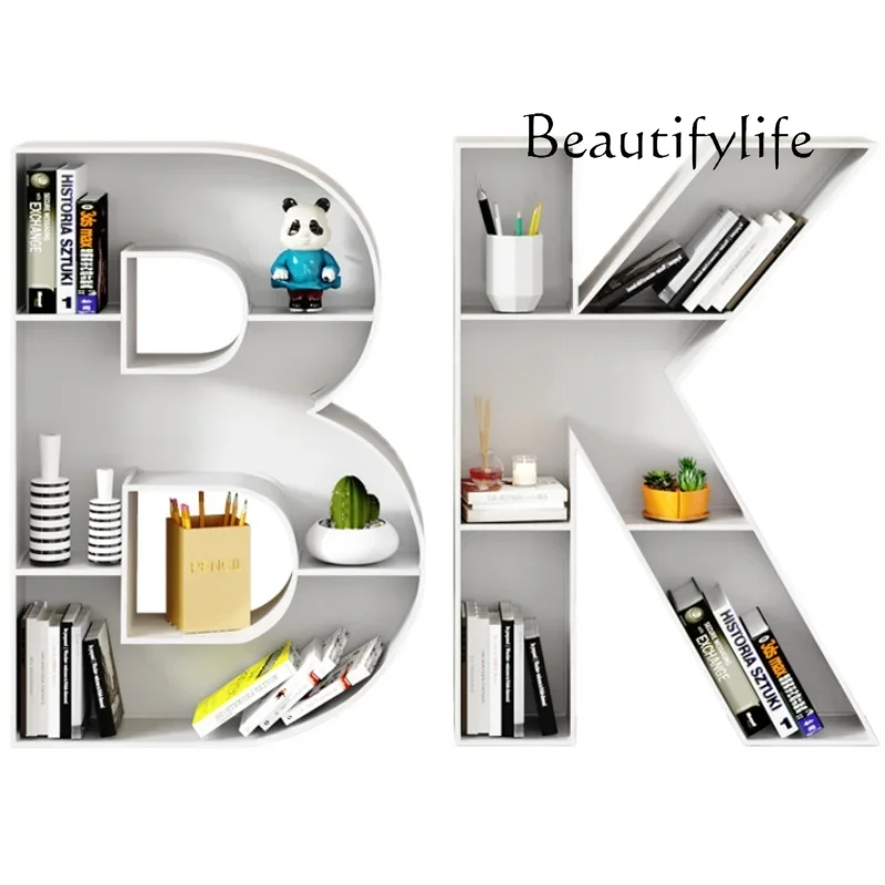 BJ Letter Bookshelf Floor-to-ceiling Office Creative Art Wrought Iron Wall Shelf School Display Custom Bookcase