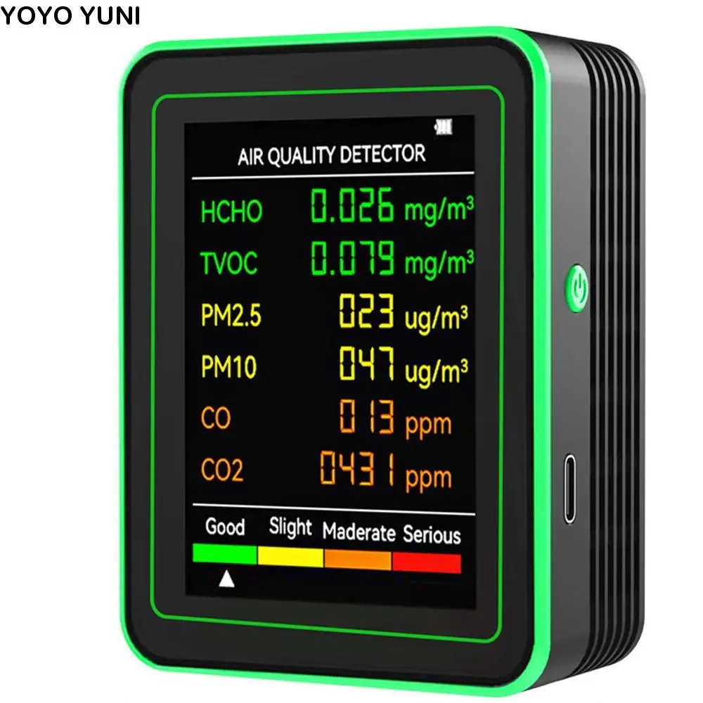 

6 in 1 Air Quality Monitor Intelligent Automatic Display Air Detector High Sensitivity Large Screen Formaldehyde Detector Travel