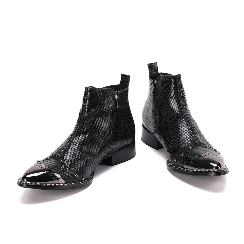 

Italian Solid Color Zipper Business Shoes Original Locomotive Pointed Toe Short Boots Fashion Men Real Leather Motorcycle Boots
