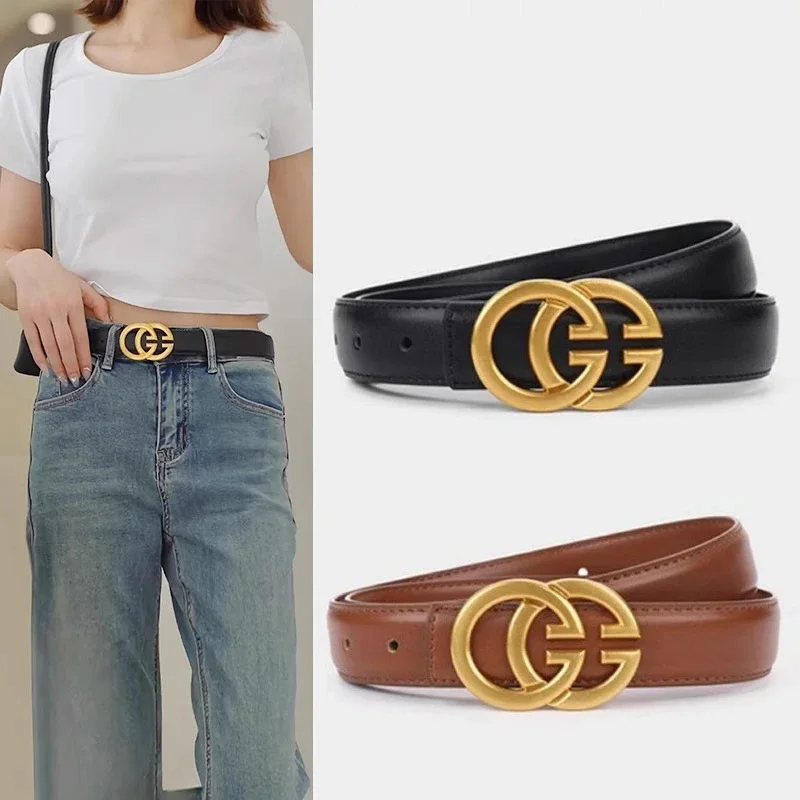 Cinturón de cuero para mujer con letras GG, cinturón versátil informal a la moda, cinturón vaquero a la moda, pretina de estilo femenino de alta calidad