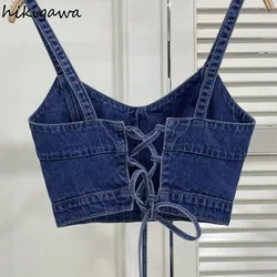 Denim Y2k Crop Tops Women's Clothing Slim Fit Harajuku Sexy Vest Chic Bandage Backless Camis Fashion Casual Summer Tanks 27w472