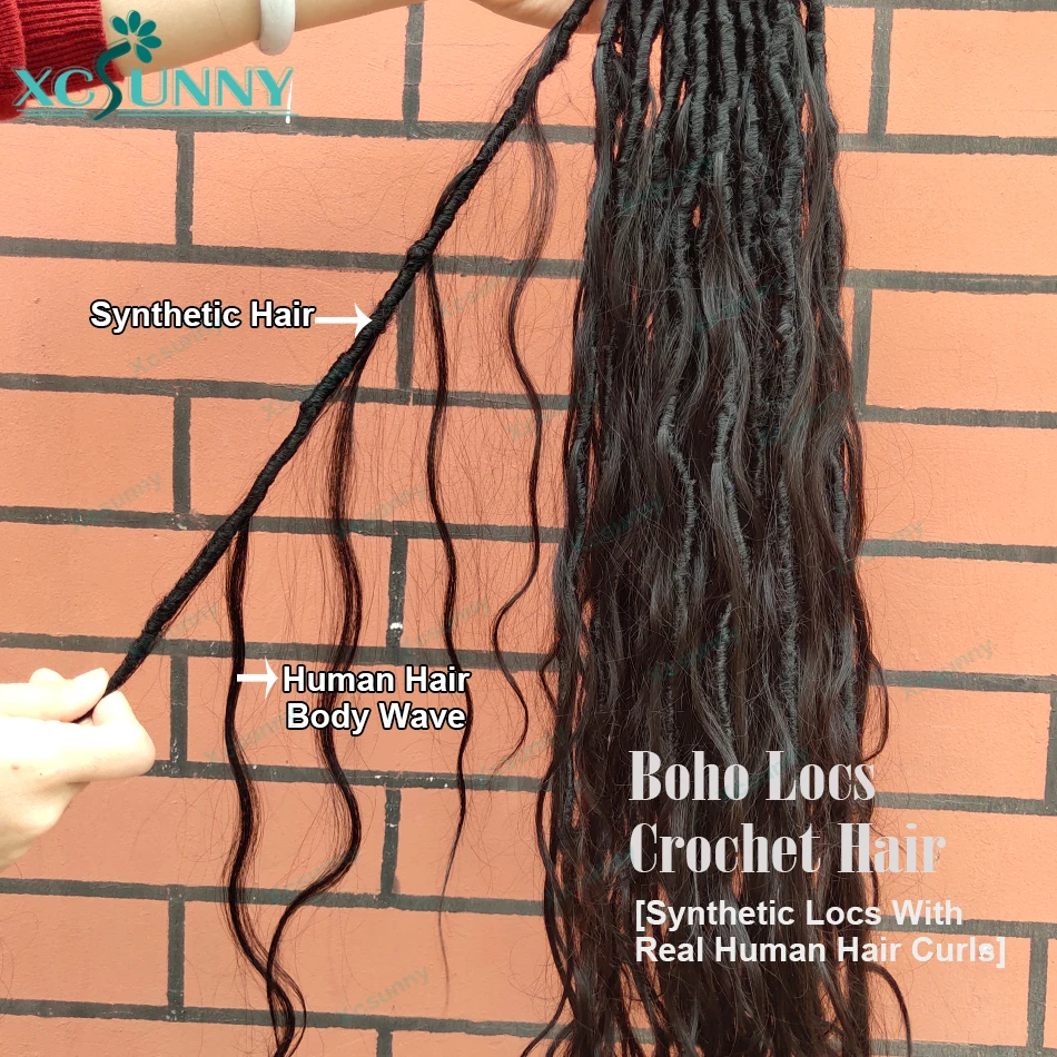 Crochet Boho Locs With Human Hair Curls Pre Looped Crochet Hair Human Hair Body Wave Ends For Black Women Synthetic Locs