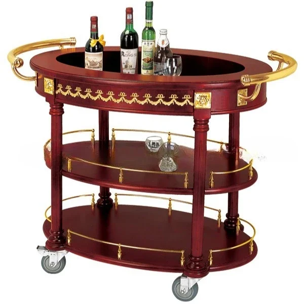Hotel liquor cart, bar Oval cart Wooden Three-layer wooden , wholesale