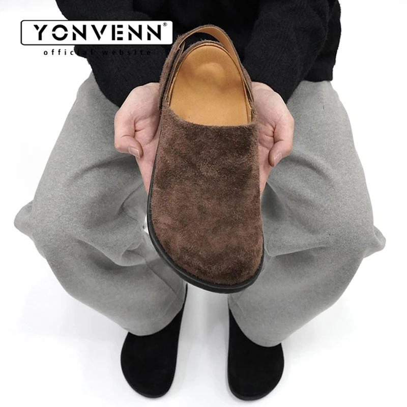 

Summer New Sandals for Men Breathable Cow suede Birken Velcro Maillard Slippers Trendy Brown Sandals Comfortable to Wear