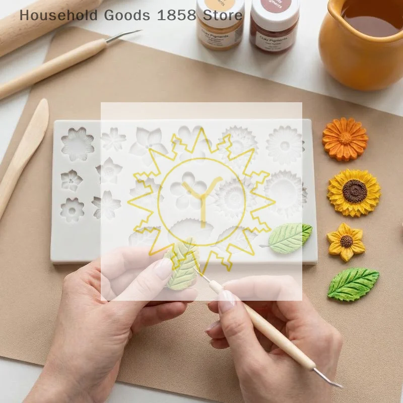 Flexible Fondant Silicone Mold with Rose Leaf and Sunflower Pattern Reusable Chocolate Mold Baking Tool for Cake Decorating