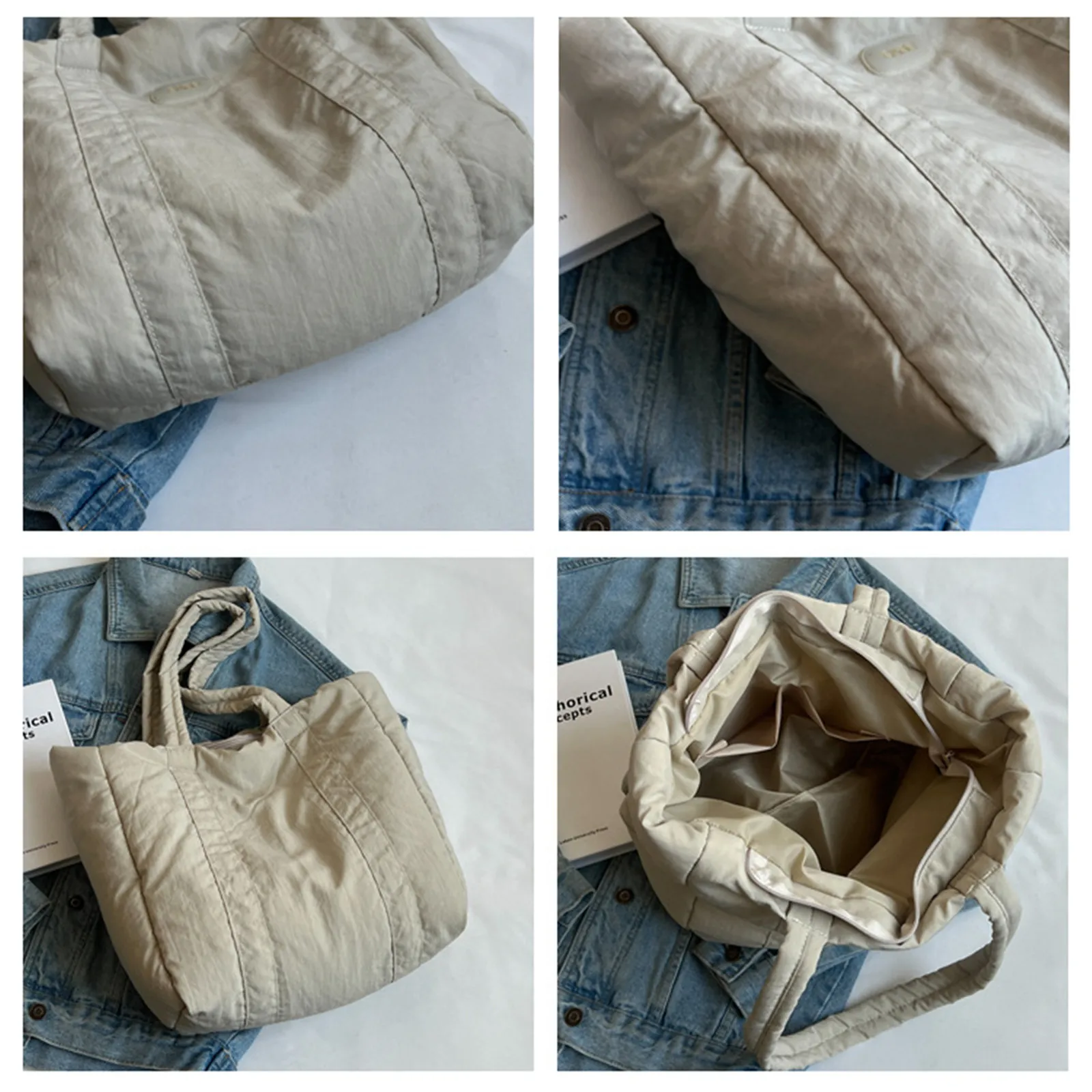 Sacola de puffer leve feminina, bolsa de ombro axilar de grande capacidade, bolsa inchada feminina, armazenamento de livros para estudantes, outono inverno