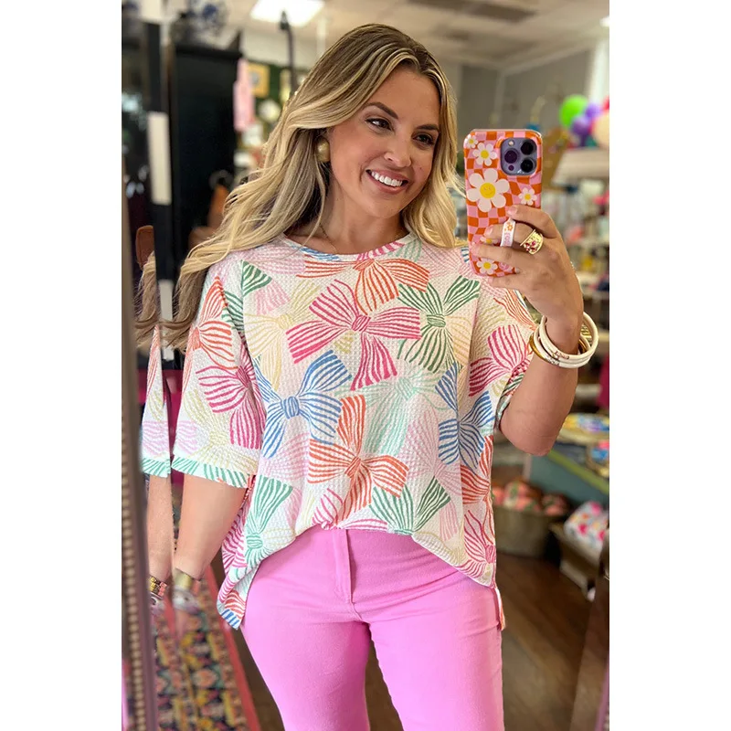 I ng vente chaude femmes rondes Ne T-shirts Faionable polyvalent 00% autres matériaux universel saisonnier Dr