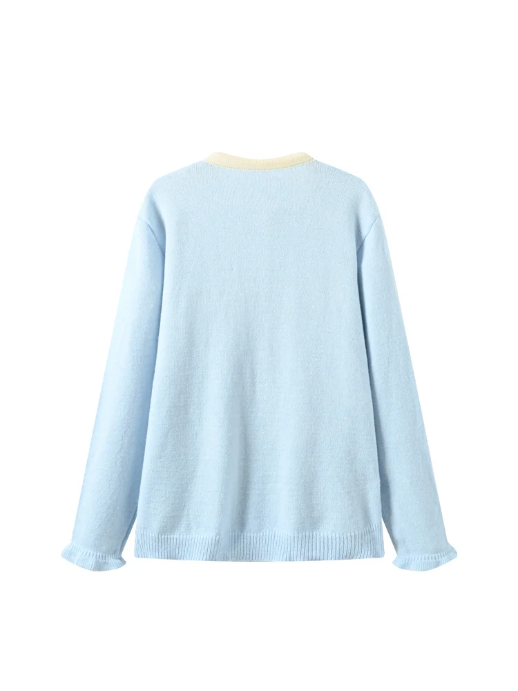 คาร่า คลับเสื้อสเวตเตอร์ถักแขนยาวไซส์ใหญ่สำหรับผู้หญิงทรงหลวม คอกลม ผูกเข็มขัด ดีไซน์สองชิ้นหลอกๆ สไตล์หวานๆ แฟชั่น