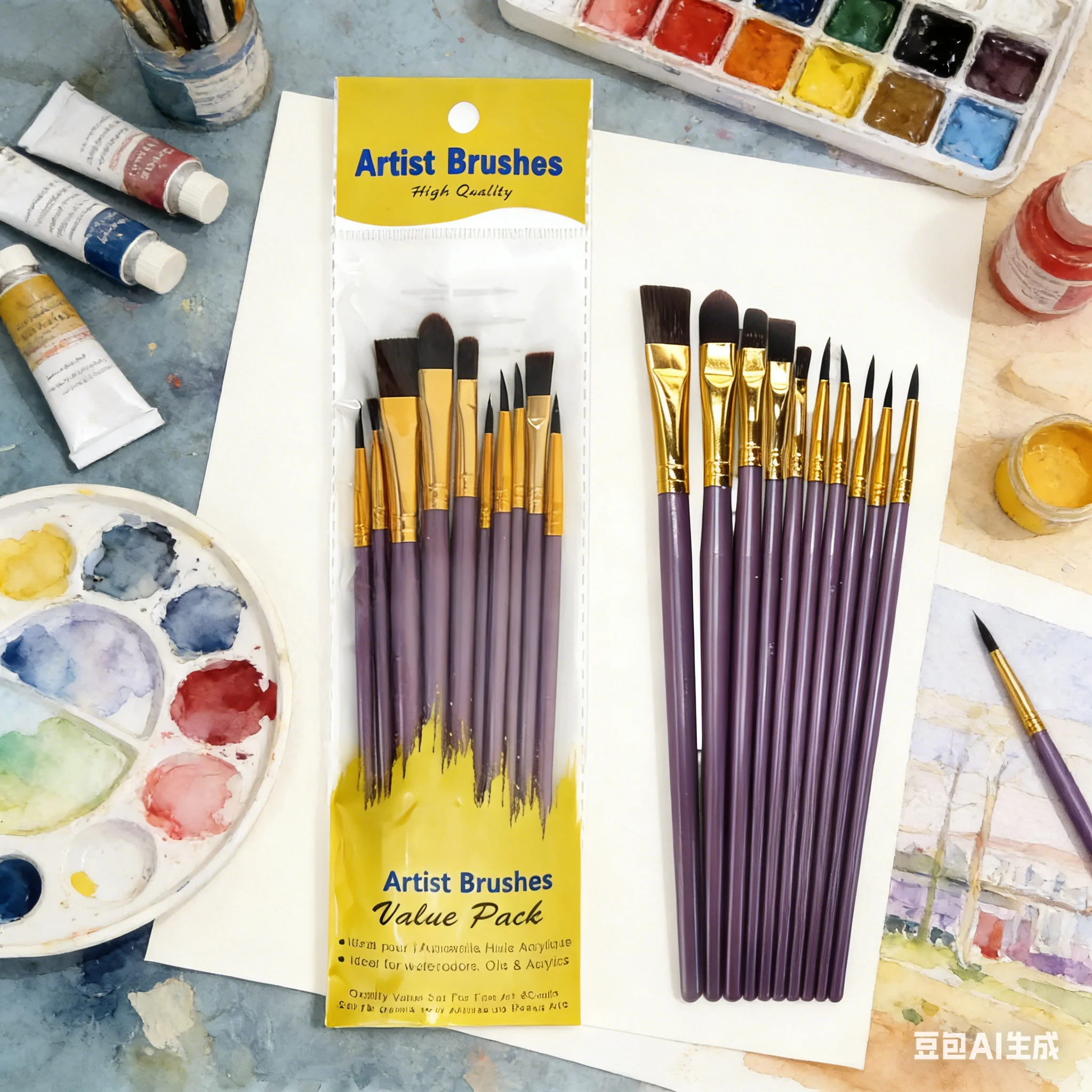 10-teiliges Künstlerpinsel-Set - Nylonborsten-Pinsel für Aquarell-/Acryl-/Ölmalerei (Vorteilspack) – Detail 4