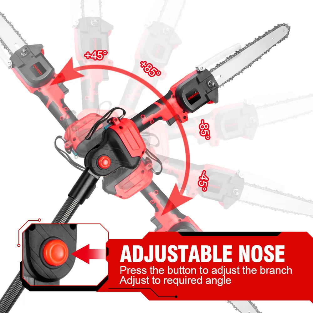 ONEVAN-motosierra eléctrica sin escobillas, poste telescópico de 8 pulgadas, altura escalable, sierra de podar inalámbrica, herramienta eléctrica