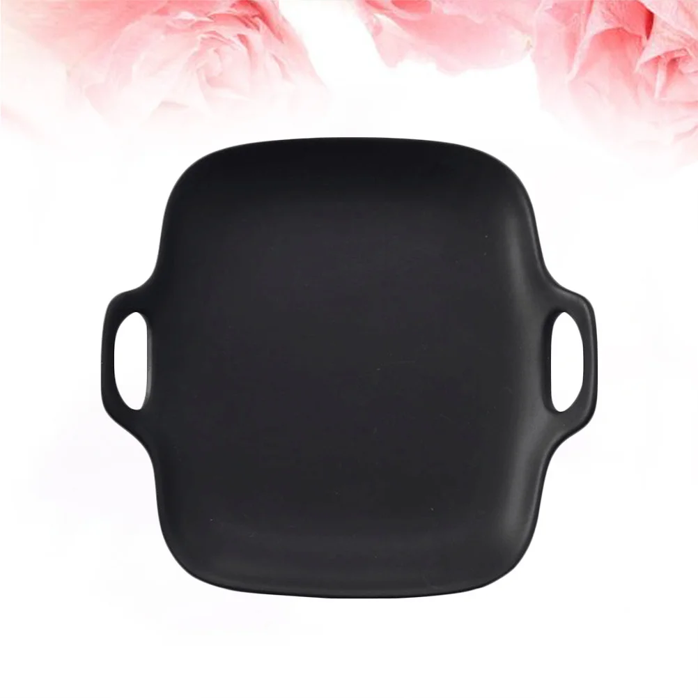 

Ceramic Dessert Plate Black 8 Inches Porcelain Tray Double Handle Kitchen Home Cafe Restaurant Serving Tray