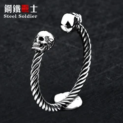 steel soldier punk style men high quality double wolf skull  Filigree bracelet bangle stainless steel men jewelry