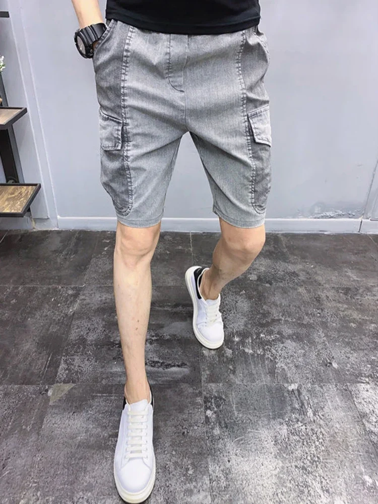 Men's Short Jeans Pants Patchwork Big Size Oversize with Pockets Male Denim Shorts Sale Popular Trend 2024 Blue New in Summer Xl