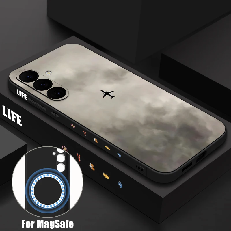 Simple Airplane Pattern Magnetic Case For Samsung Galaxy S25 FE S26 S25 S24 S23 S22 Ultra For Magsafe Wireless Charge TPU Cover