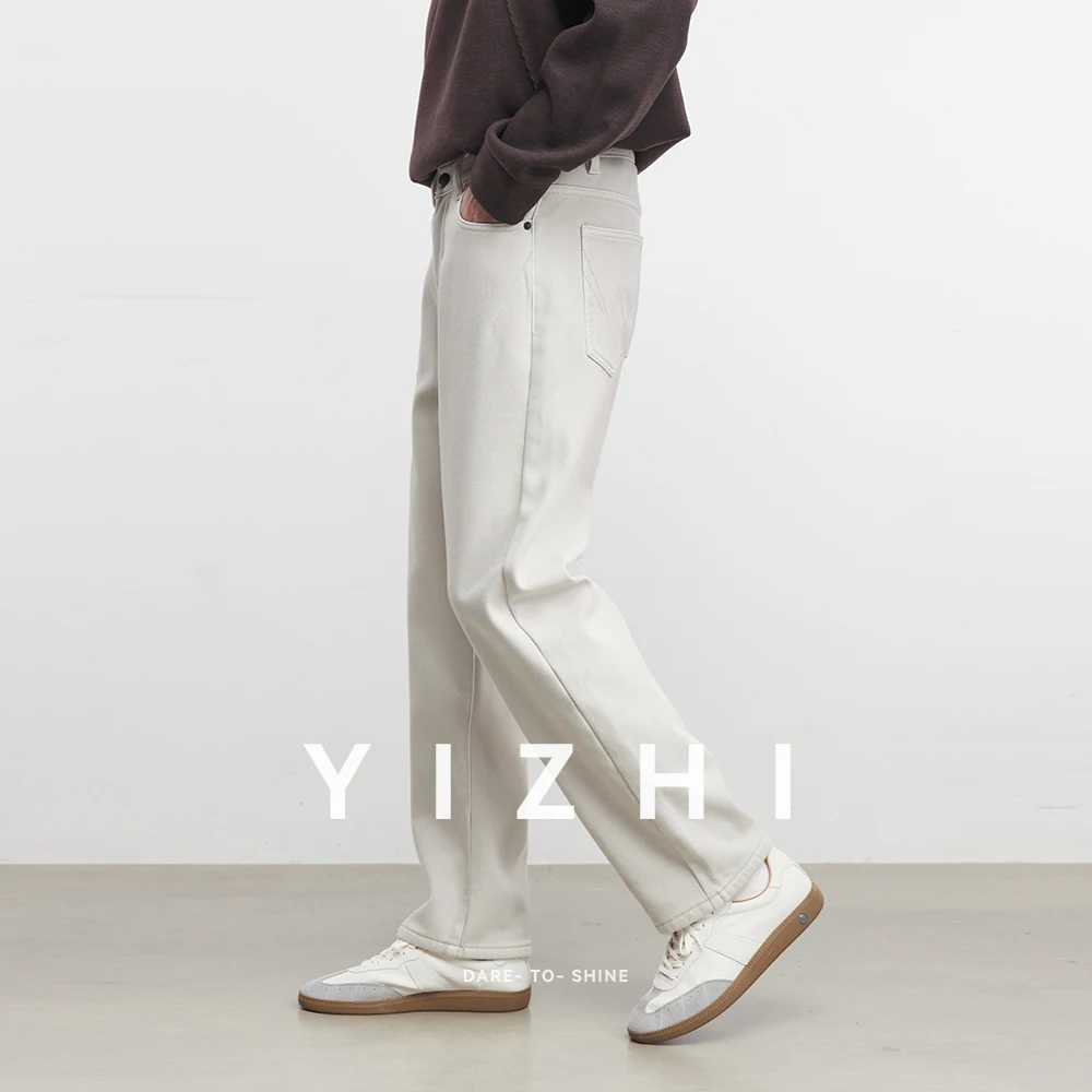 

Fashion Men's Fleece-Lined Jeans 2025 Autumn Winter New Button Loose Warm Straight Casual Pants