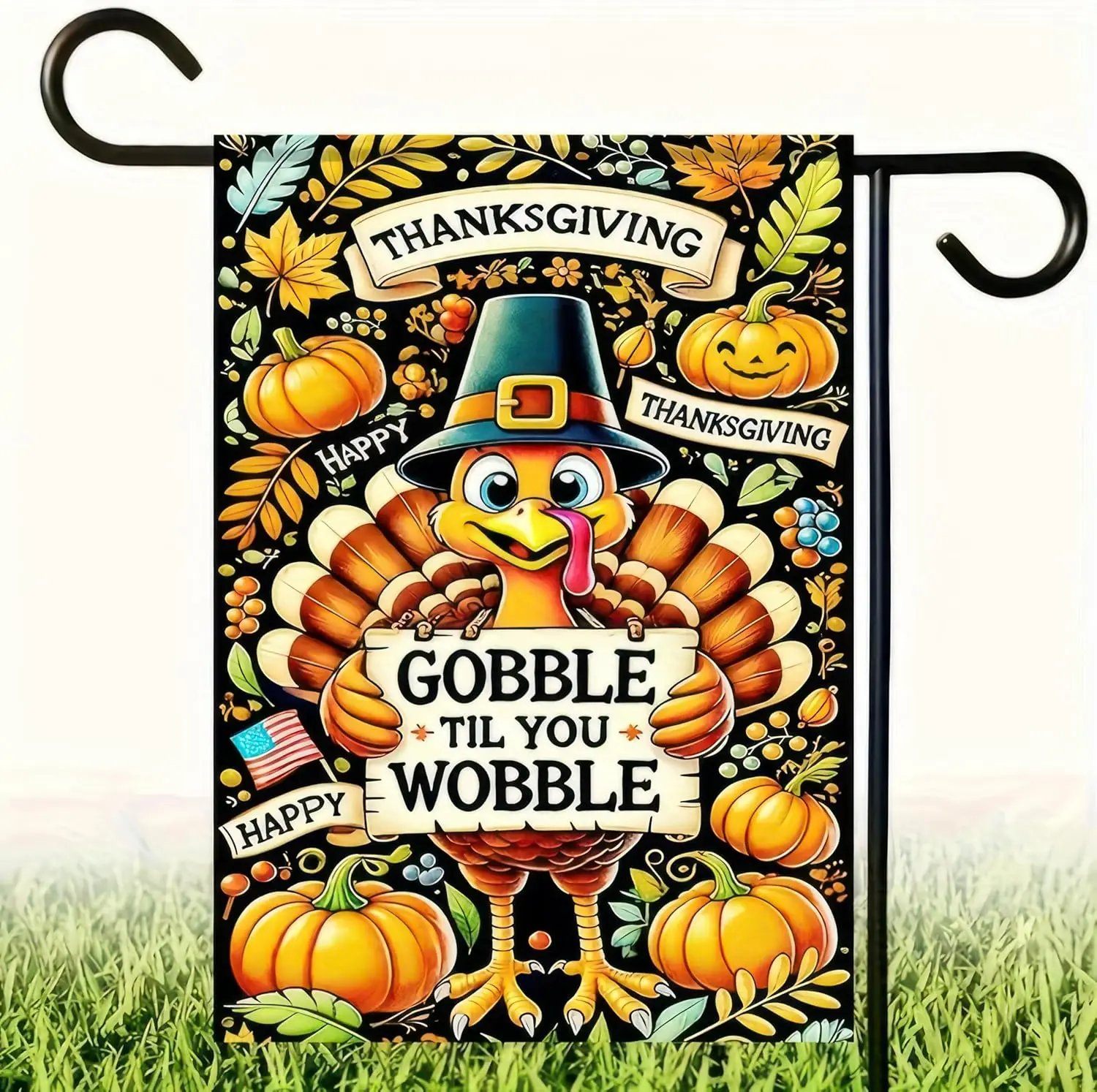 Happy Thanksgiving Garden Flag 12 x 18 Double Sided Happy Thanksgiving Turkey Pumpkin Fall Flags Decorative Gobble Garden Flag