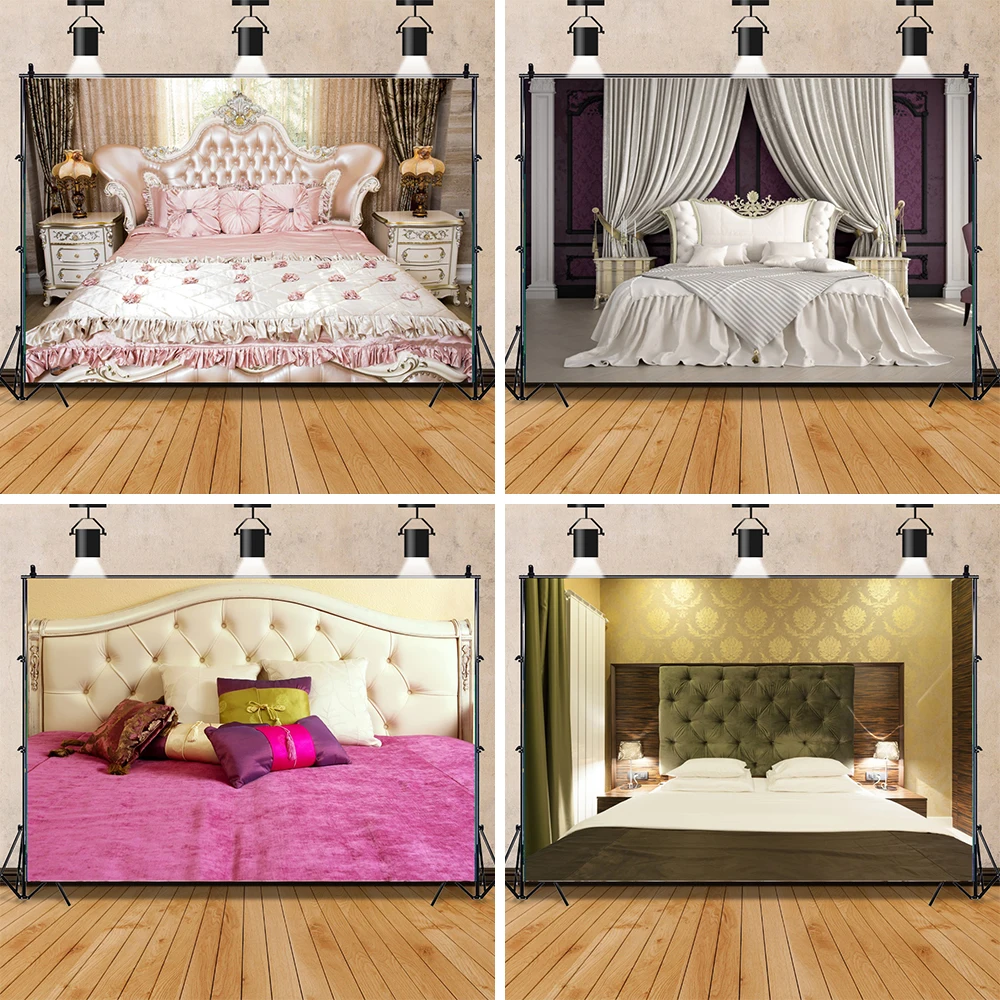 

White Brick Wall Curtain Headboard Photography Props Pillows Portrait Photo Bedroom Decor for Backdrops Photographic