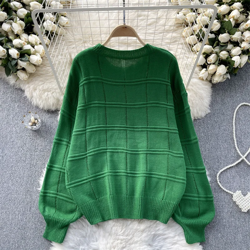 Verde rosso blu maglione lavorato a maglia corto Pullover top primavera autunno donna girocollo manica lunga maglia top maglione Sueter Mujer