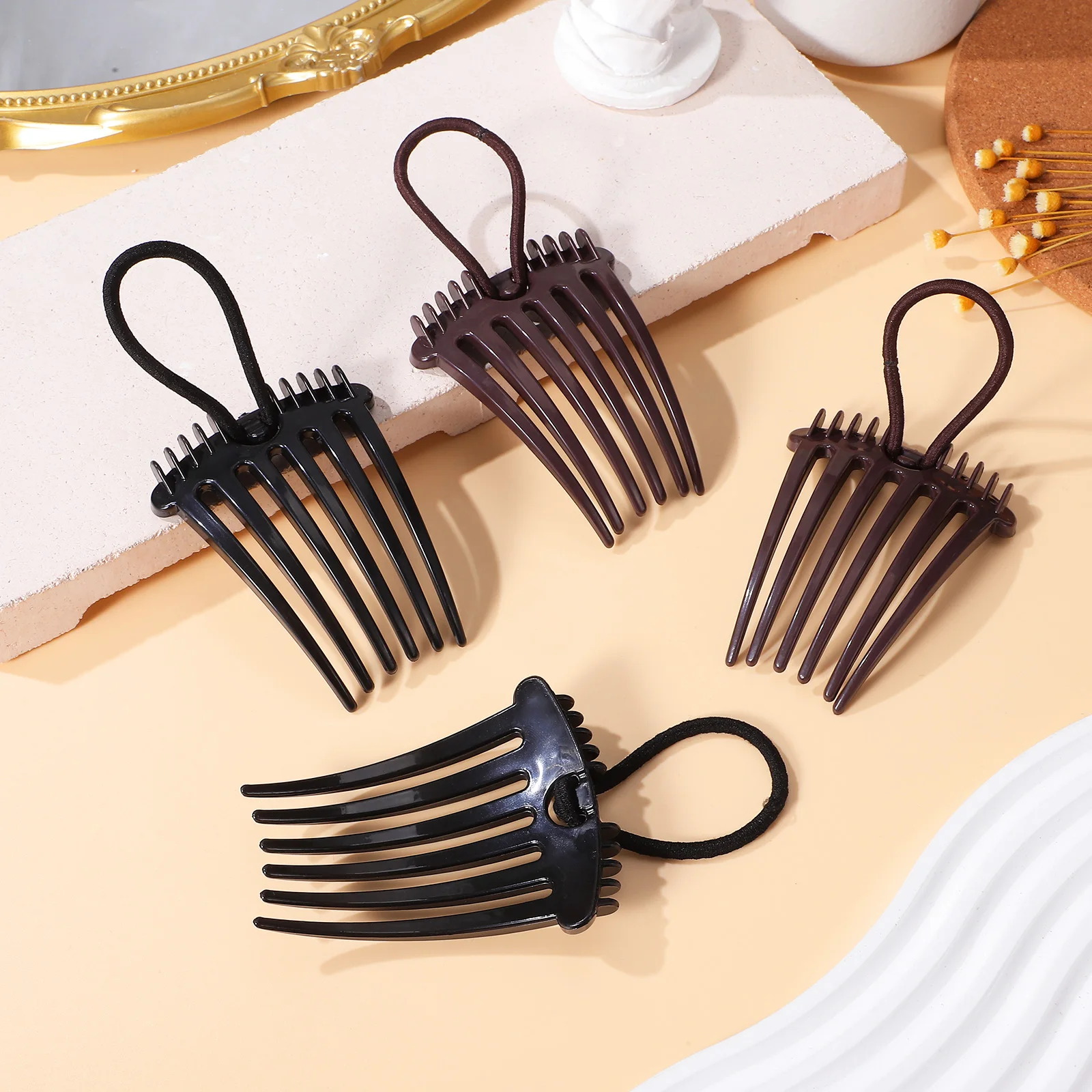 4pcs Ponytail Hairpin Holder Insert Comb Accessories Decoration Wedding Casual Plastic Hair Rope Design Stylish