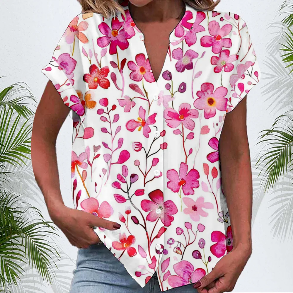 Summer Stylish Flora Shirts Clothes Fashion Women Shirt Hawaiian Streetwear Girl Casual Tops Female Clothing Elegant Blouse