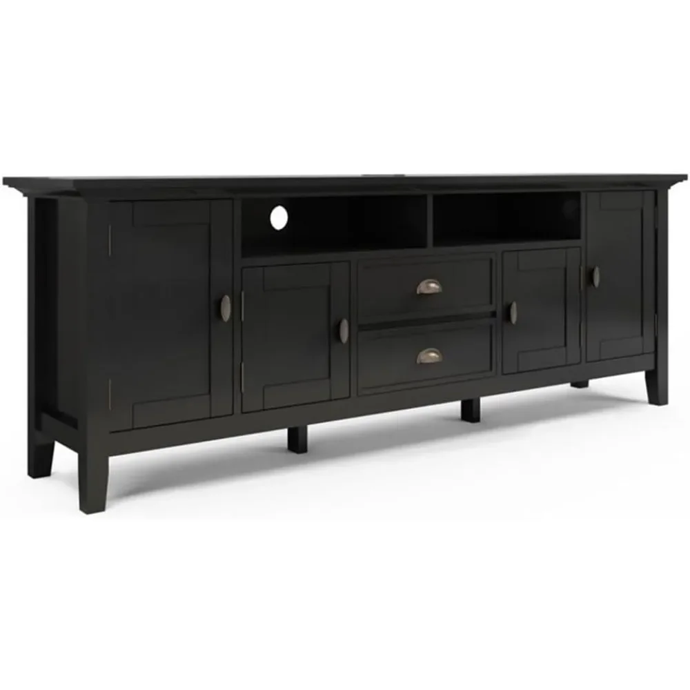 Redmond SOLID WOOD 72 Inch Wide Transitional TV Media Stand in Black For TVs up to 80 Inches