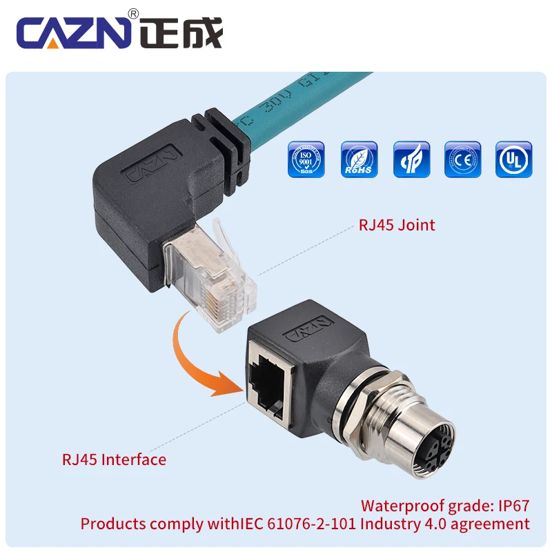 M12 8 Pin I Type Female&male Adapter Metal Straight X Code Socket Connectors For Warehouse Industry