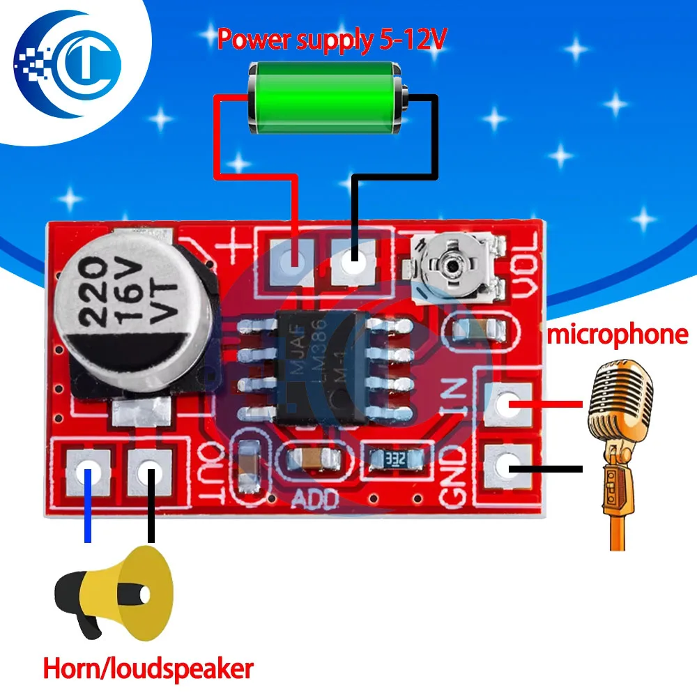 ‌ Mini placa amplificadora de micrófono electret de 5V-12V - Módulo de preamplificador de micrófono de condensador