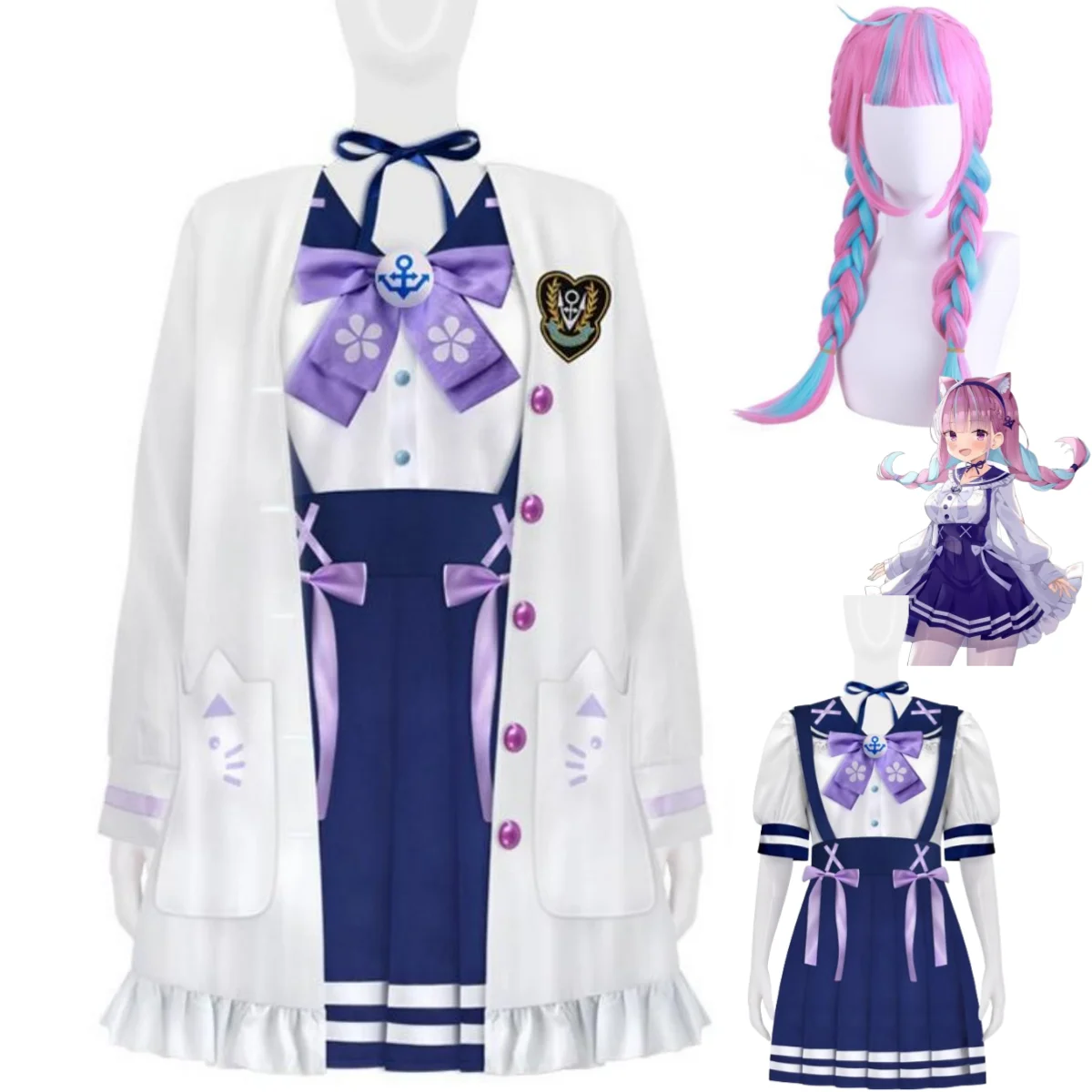 

Anime Virtual YouTuber Minato Aqua Cosplay Costume VTuber Hololive Wig JK Uniform Skirt Woman Kawaii Birthday Party Sailor Suit