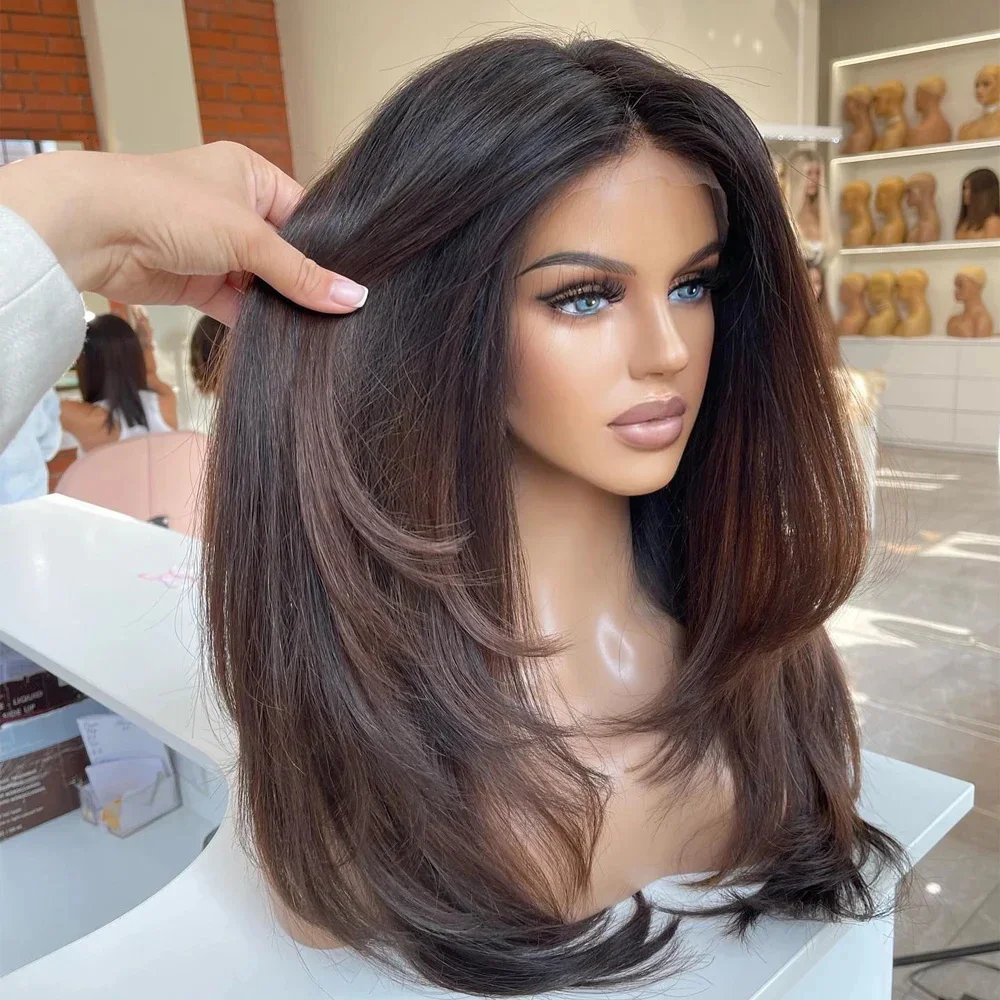 

5*5 Lace Front Wig Natural 18inch Ombre Brown Straight Hair 100% Human Hair Wig 150 Density with Baby Hair Pre-Plucked Soft Hair
