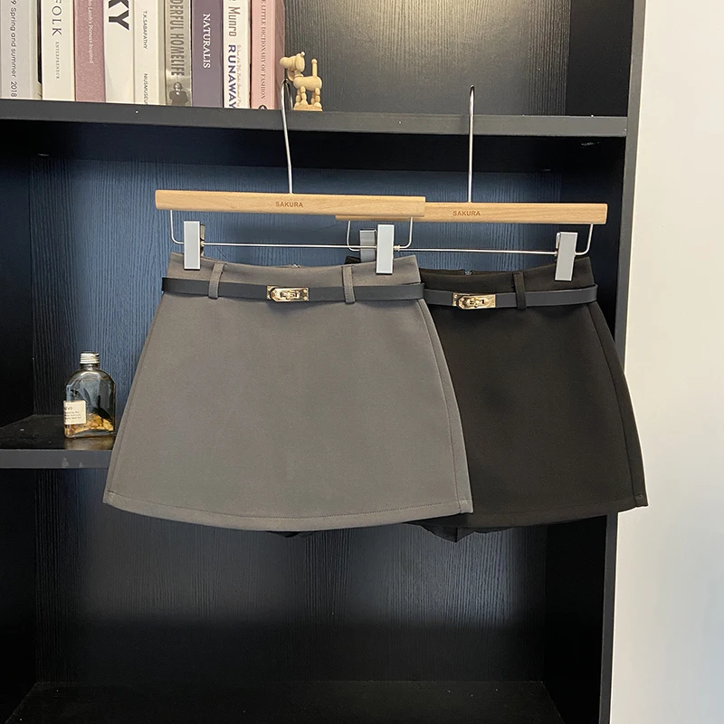 

High Waist A-Line Skirt for Women Belted Anti-Light ey ort Skirt Commute Pure Color Winter Season Versatile Bodycon