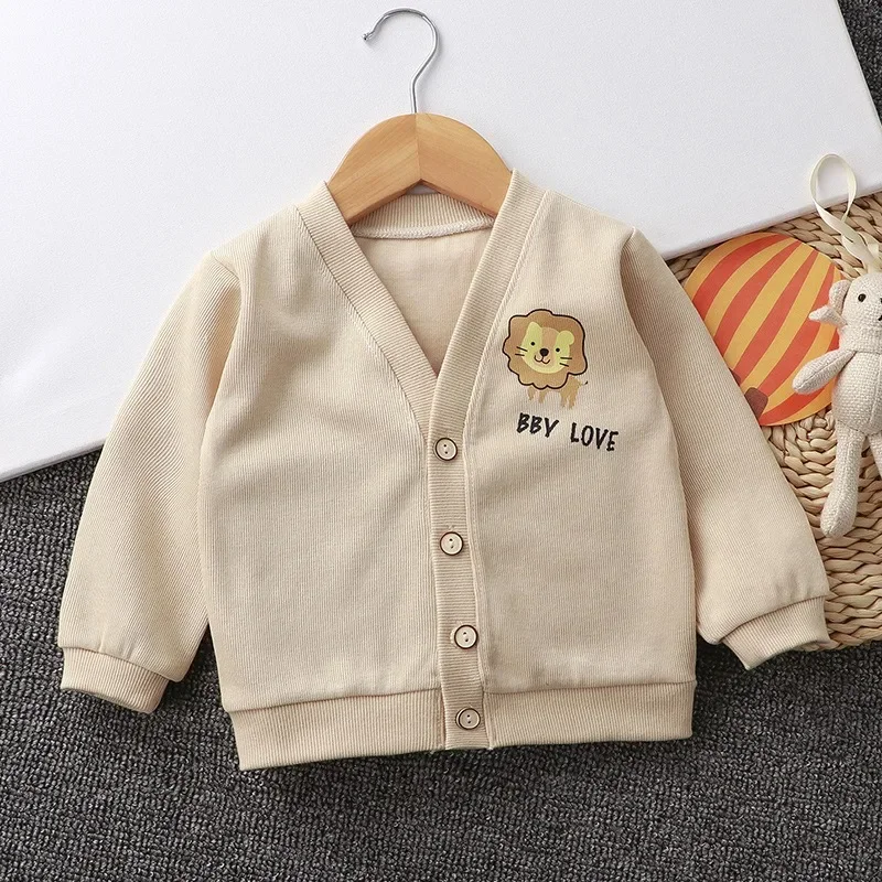 New Children\'s Cardigan Jacket Knitted Baby Spring and Autumn Small Outer Jacket V-neck Thin and Versatile for Boys and Girls