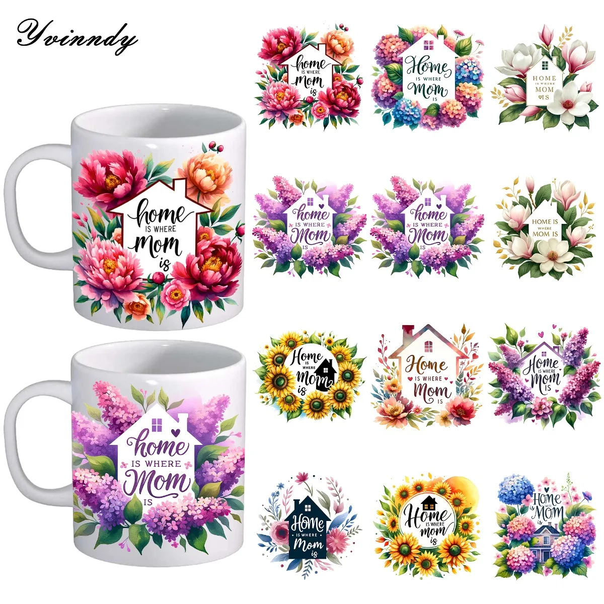 12 Stück/Set Bunte Blumen und Muttertags-DIY-Glasgefäß-Verpackungsaufkleber UV-DTF-Papier ist geeignet zum Dekorieren von Tassen.