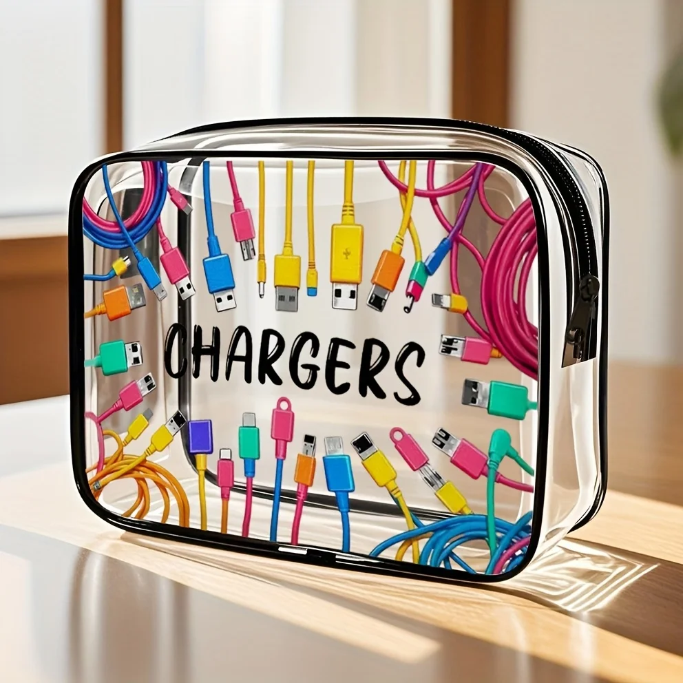 1pc Transparent Single-Sided Print Toiletry Bag, Portable Outdoor Travel Cosmetic Organizer with Thickened PVC Storage Pouch